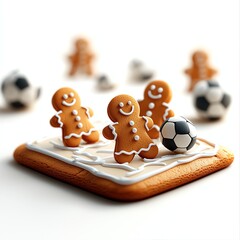 Gingerbread cookies in soccer theme, playful and festive design, perfect for holiday celebrations.