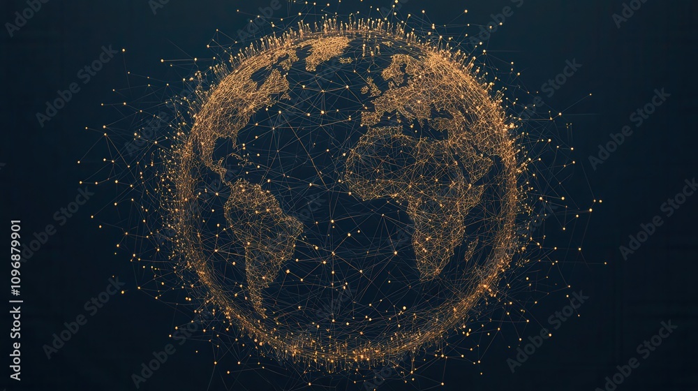 Poster A digital representation of Earth made from interconnected points, symbolizing global connectivity and data flow.