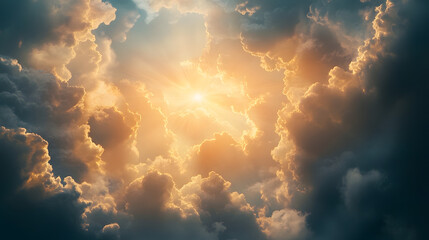 Heavenly gates shimmering with divine light among silver clouds.