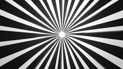 Abstract black and white radial stripes background with a white circle in the center.