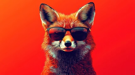 Obraz premium Minimalist vector of fox in sunglasses on red background