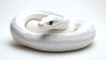 Fototapeta premium Intricate white ceramic snake, coiled with textured detail isolate white background