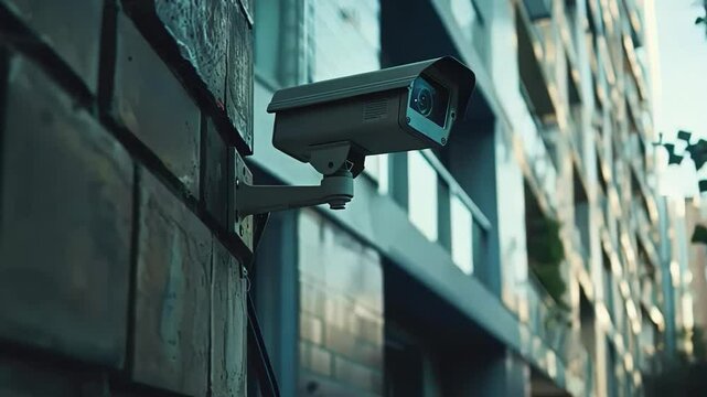 Security camera mounted on a building exterior, symbolizing surveillance and home safety concepts
