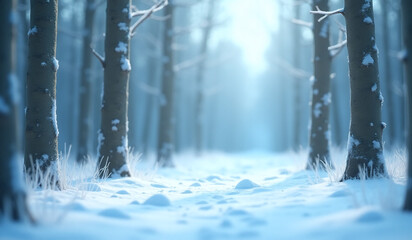 serene winter forest scene snow drops animation simple space background illustration soft lighting effects