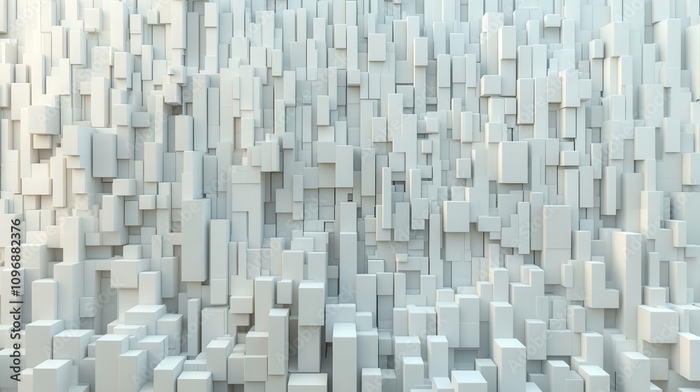 Poster A textured surface featuring numerous rectangular forms in varying heights and shades of white, creating a dynamic, abstract visual effect.
