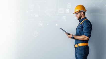 fire alarm system concept. Technician installing a modern fire alarm system in a commercial setting, showcasing advanced safety technology and installation procedures.