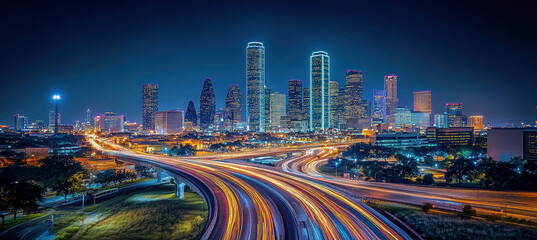Fototapeta premium City skyline at night with light trails