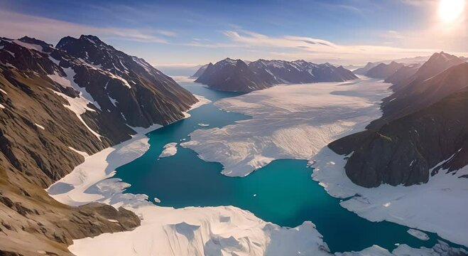 Greenland nature mountain landscape aerial drone video showing amazing greenland landscape near Nuuk of Nuup Kangerlua fjord seen from Ukkusissat mountain Tourist adventure travel destination 4K