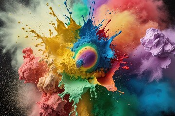 Playful Splash of Rainbow Colors and Powder Paint Explosion