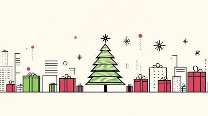 Fototapeta premium Minimalist christmas tree and gift boxes frame vector illustration