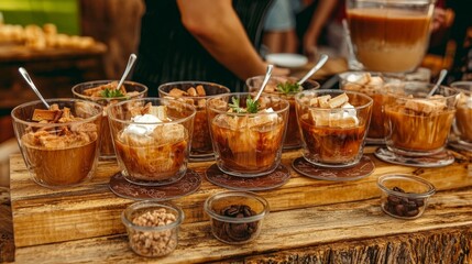 Refreshing Coffee Desserts on Wooden Table