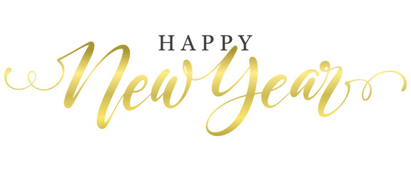 Handwritten textured brush ink lettering of Happy New Year on transparent background. Vector eps