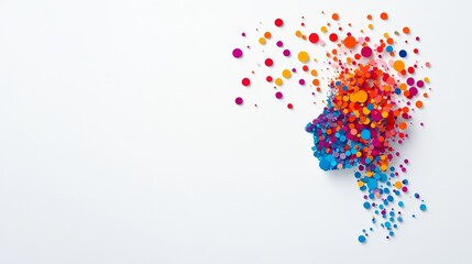 Vibrant dots creating a human head silhouette on white background