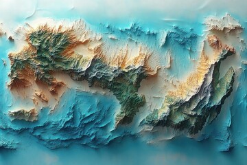 Abstract Aerial View of Island Terrain and Ocean