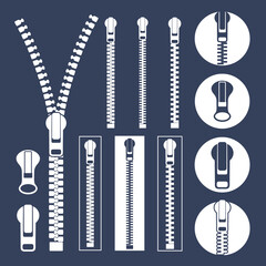 Zipper logo. Isolated zipper on blue background © oleg7799