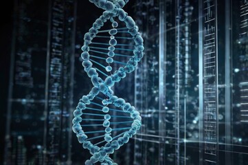 Futuristic image of DNA Strand in Digital Environment, Symbolizing Biotechnology Advancements