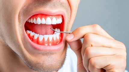 Close Up of Person Brushing Teeth with Toothbrush in Dental Office or Clinic Setting