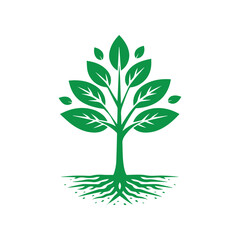 eco logo,  tree icon with roots isolated on white