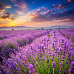 Naklejka premium Field of Lavender Flowers Swaying Gently in a Soft Breeze