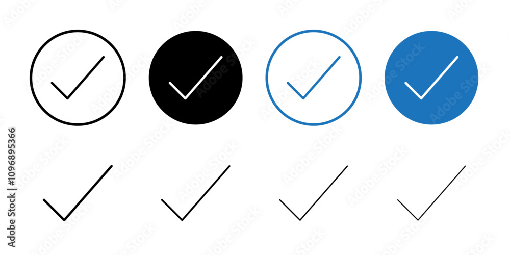 Poster checkmark icon flat set in black and white color