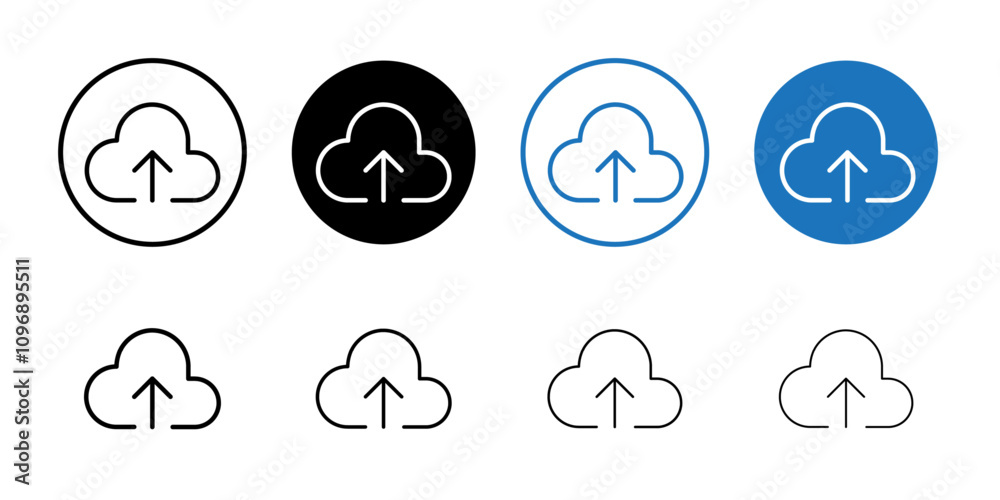 Poster cloud upload icon flat vector set outline