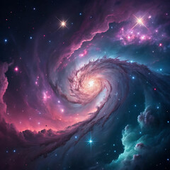 Mesmerizing Cosmic Nebula with Glowing Clouds, Stars, and Distant Galaxies