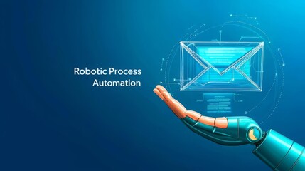 RPA Robotic process automation innovation AI integration Innovative robotic process automation concept with a digital mail icon.