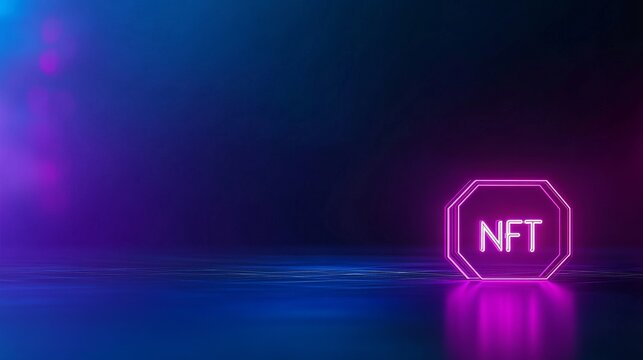 Minimalist neon glowing nft on dark abstract background for digital art design - Powered by Adobe