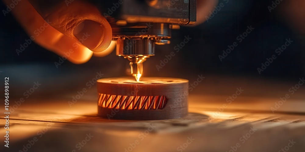 Aufkleber A close-up of a hand operating a laser cutter, focusing on intricate details of a circular object being engraved with precision.