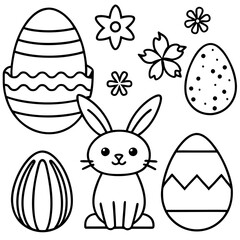 Easter  Vector Line Art, Easter Bunny Coloring , Page,  Easter Bunny with Easter Eggs, Easter Coloring Pages