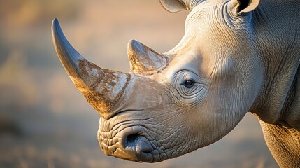 Fototapeta premium Majestic White Rhino Portrait: A Close-Up of an Endangered African Giant