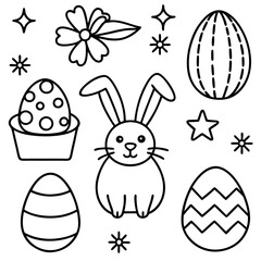 Easter  Vector Line Art, Easter Bunny Coloring , Page,  Easter Bunny with Easter Eggs, Easter Coloring Pages