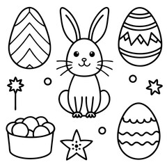 Easter  Vector Line Art, Easter Bunny Coloring , Page,  Easter Bunny with Easter Eggs, Easter Coloring Pages