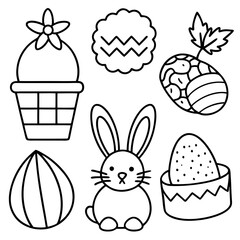 Obraz premium Easter Vector Line Art, Easter Bunny Coloring , Page, Easter Bunny with Easter Eggs, Easter Coloring Pages