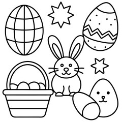 Easter  Vector Line Art, Easter Bunny Coloring , Page,  Easter Bunny with Easter Eggs, Easter Coloring Pages
