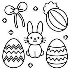 Easter  Vector Line Art, Easter Bunny Coloring , Page,  Easter Bunny with Easter Eggs, Easter Coloring Pages