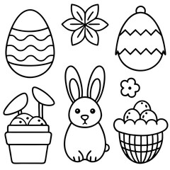 Easter  Vector Line Art, Easter Bunny Coloring , Page,  Easter Bunny with Easter Eggs, Easter Coloring Pages
