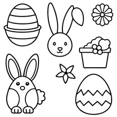 Easter  Vector Line Art, Easter Bunny Coloring , Page,  Easter Bunny with Easter Eggs, Easter Coloring Pages