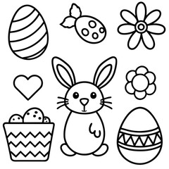 Easter  Vector Line Art, Easter Bunny Coloring , Page,  Easter Bunny with Easter Eggs, Easter Coloring Pages