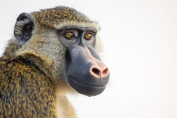 Close-up of a thoughtful baboon against blurred background