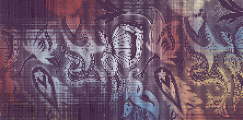 Abstract halftone textured illustration. Vector blur paisley ornamental decorative background with halftone effect.