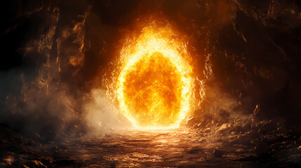 Mystical glowing portal in ancient cave - generative ai. Ancient Cavern Secrets. Illustration