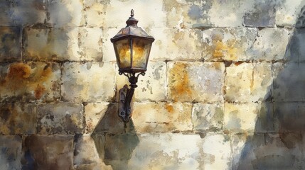 Aged Lantern on a Weathered Stone Wall