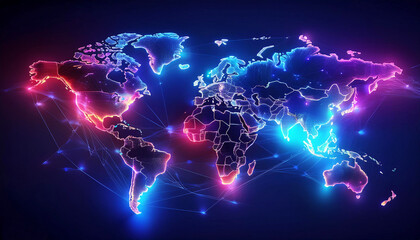 world map connecting glow line and dots