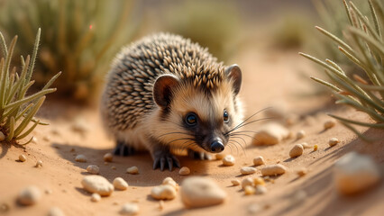 Naklejka premium Hedgehog in the Desert Habitat