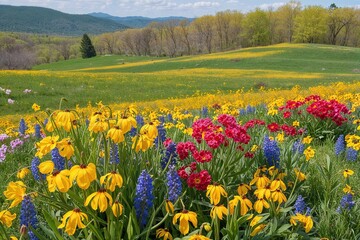 Obraz premium Vibrant Wildflower Scenes in a Picturesque Spring Meadow