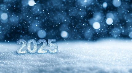 Glittering new year 2025 celebration in a snowy winter wonderland