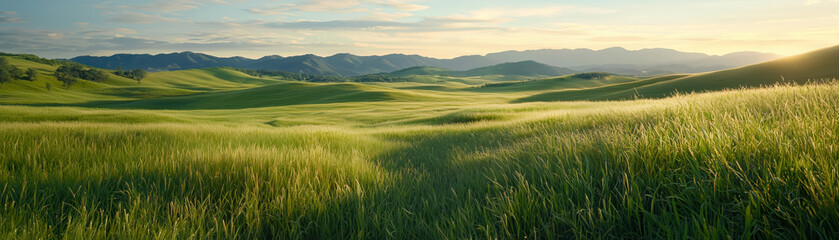 Obraz premium Serene rolling hills under a golden sunset