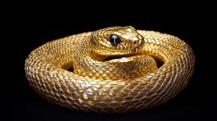 Obraz premium A golden snake, made of metal, with its head raised upwards.