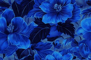 seamless of beautiful dark - royal blue vivid texture background. Fabric full of blue flowers , isolated on white background, , copy space, copy space for text,
